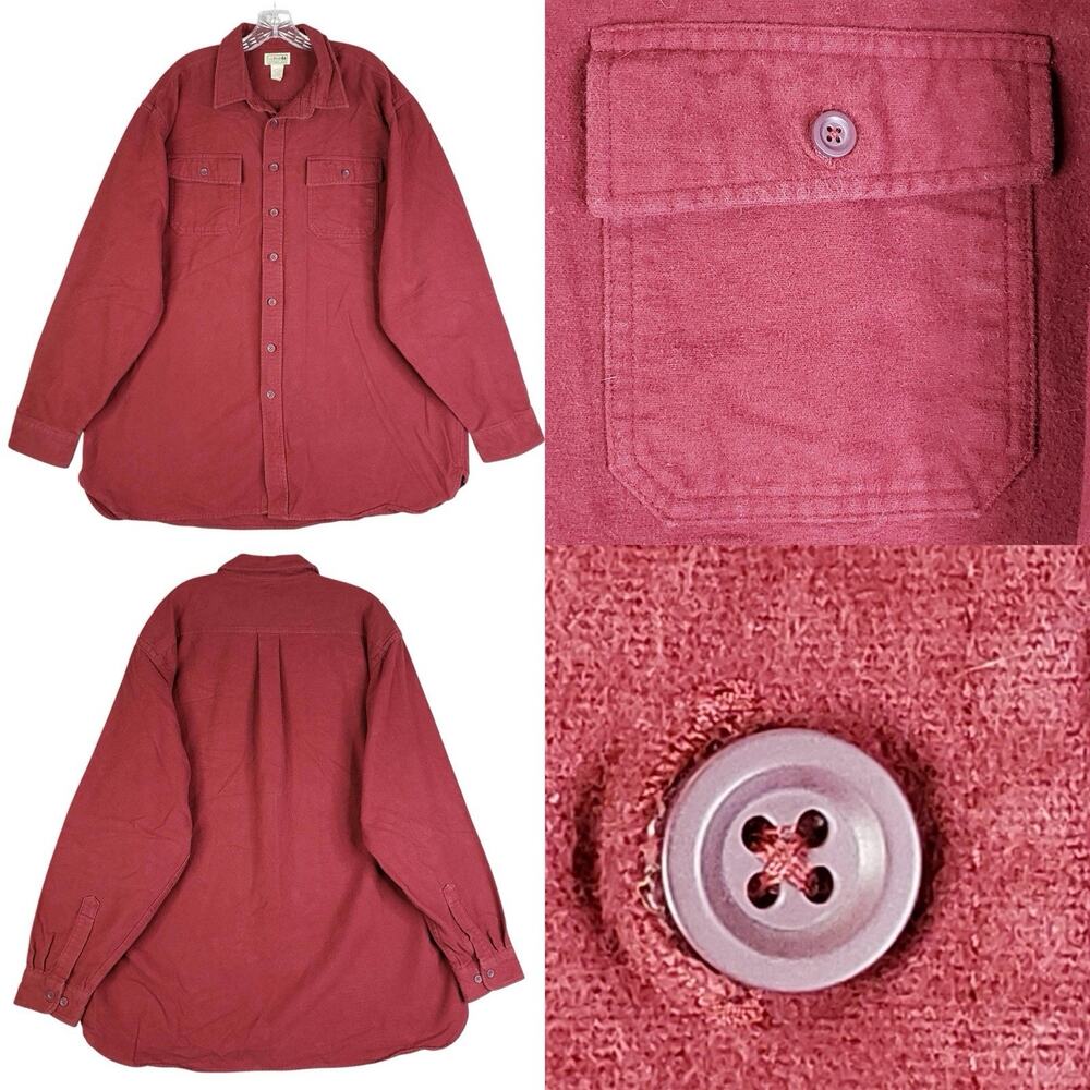 LL Bean Shirt Chamois Mens Size XXL Tall Red LS Button Down Cotton Flannel